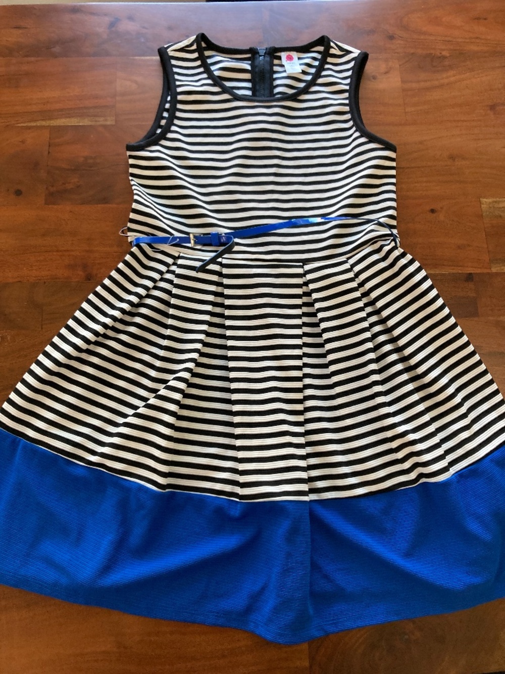 NWOT Total Girl Size 14 1/2 Plus Blue/Black/White Striped Dress